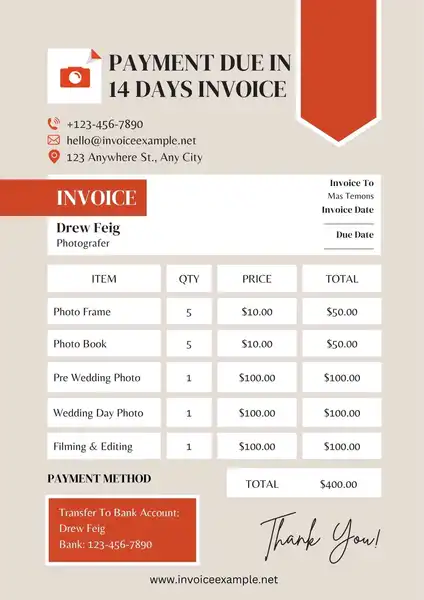 invoice payment terms 14 days example