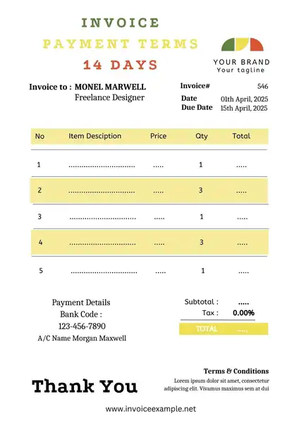 invoice payment terms 14 days template