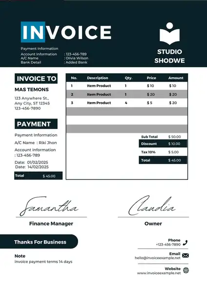 sample invoice payment terms 14 days