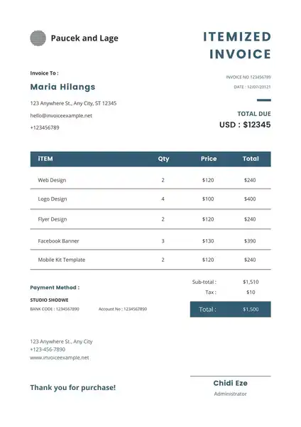 Itemized Invoice template excel