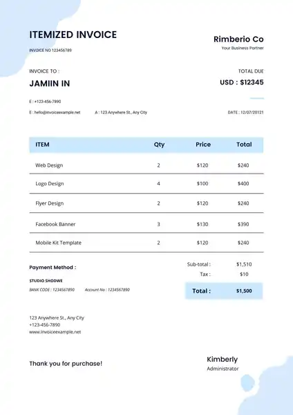 Itemized Invoice word