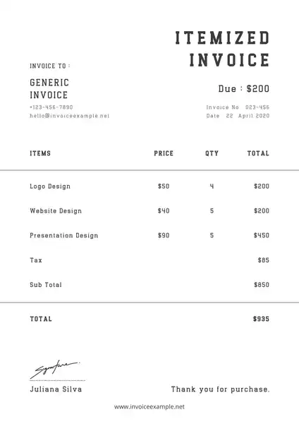 Itemized Invoice