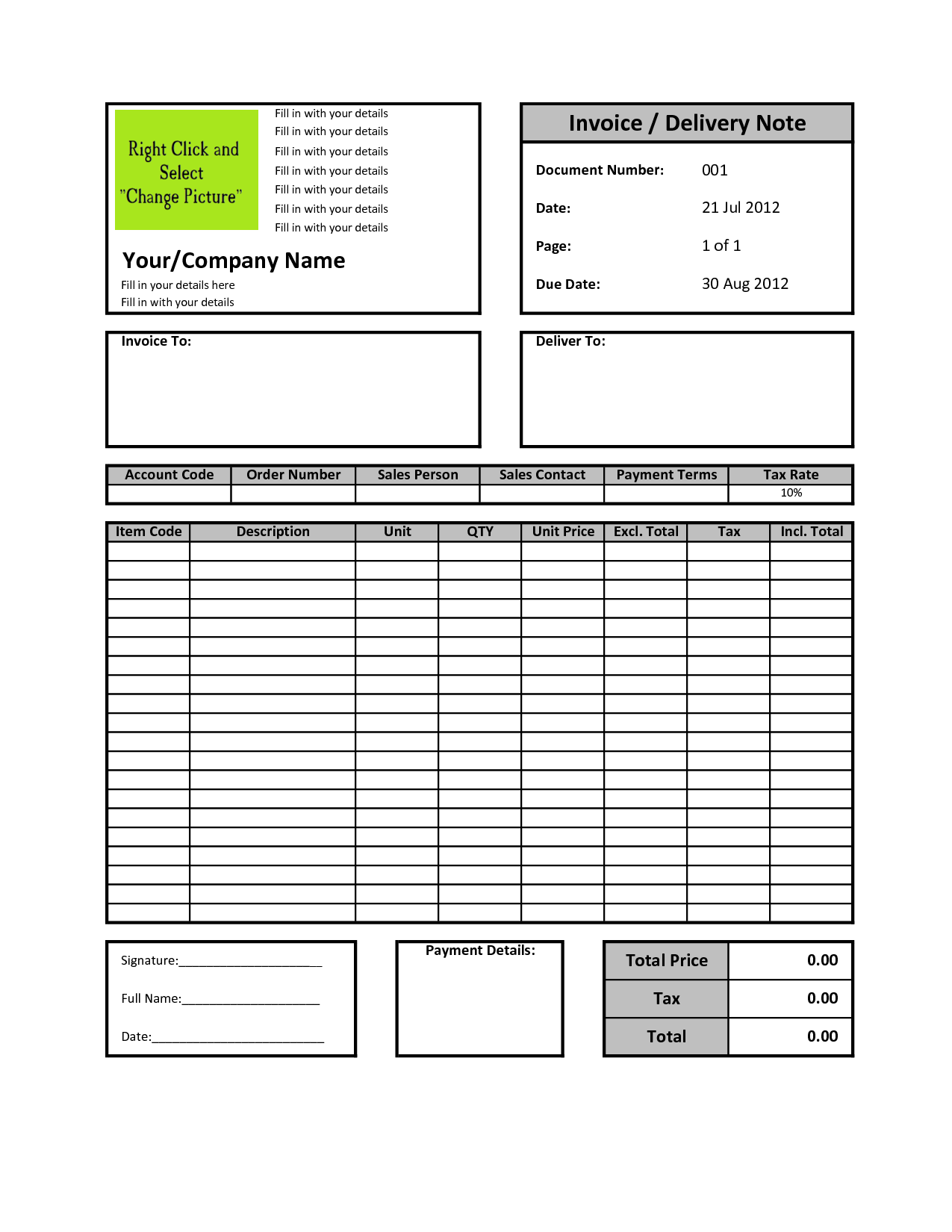 billing invoice template excel