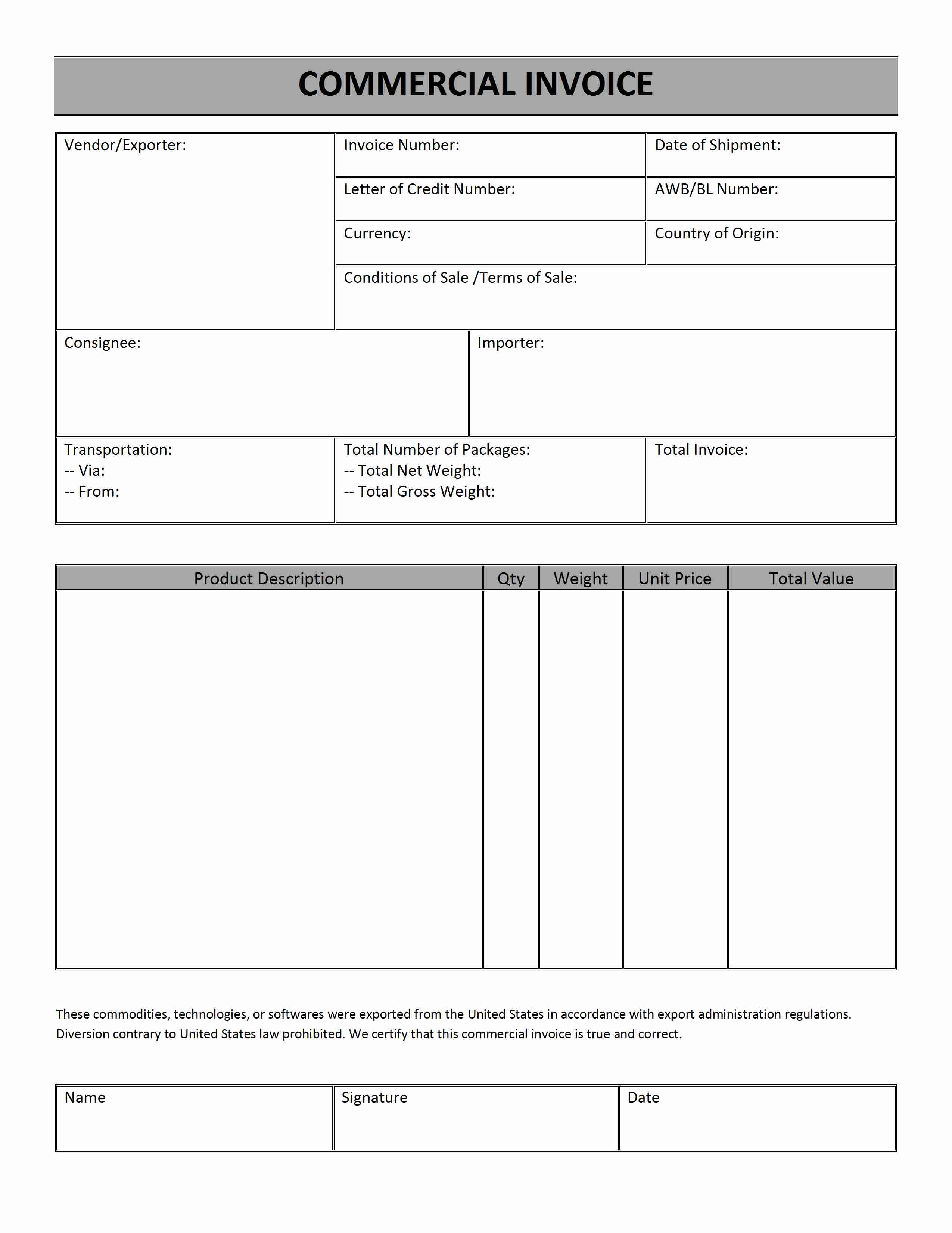 commercial invoice template