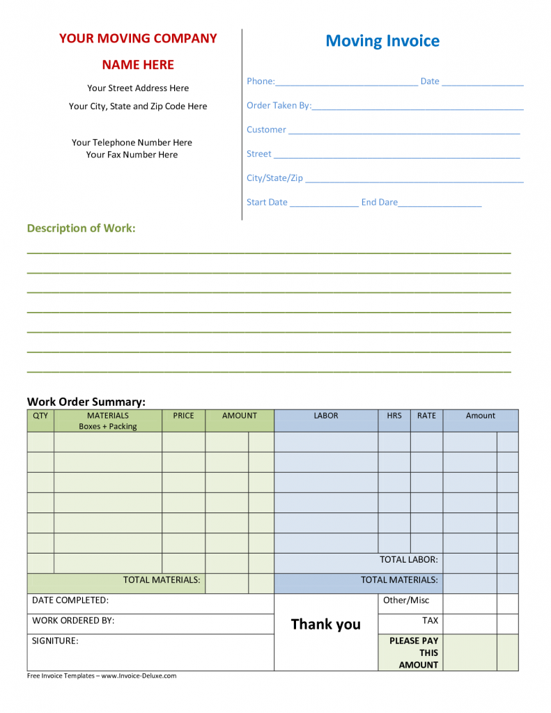 Sample Moving Receipt