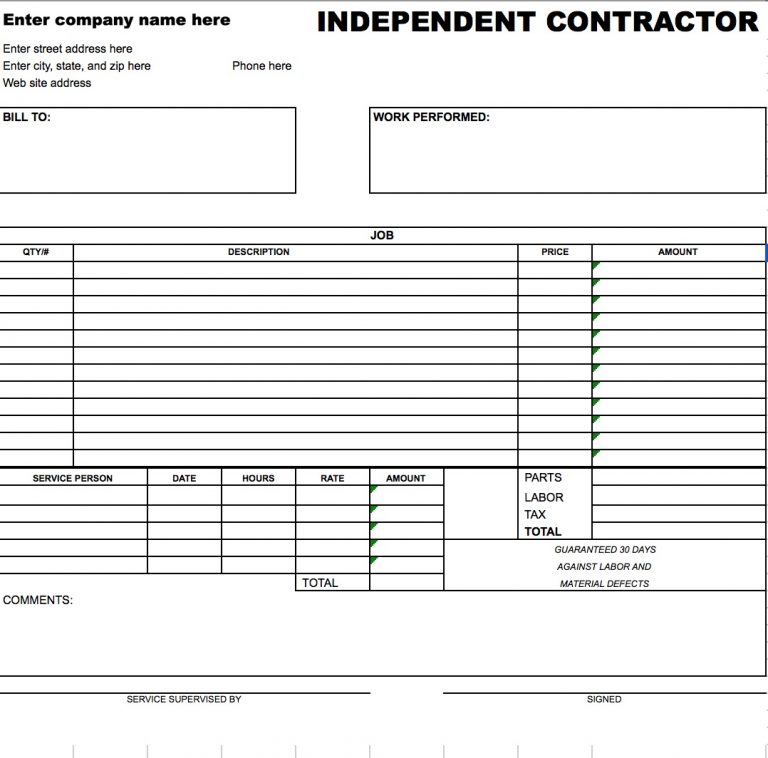 Contractor Invoice Template 6 Printable Contractor Invoices Contractor Invoice Template 6 Printable Contractor Invoices