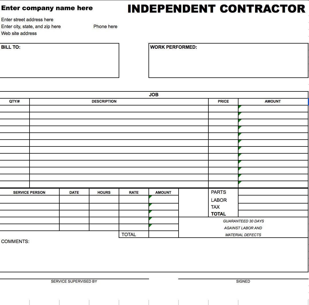 contractor invoice template