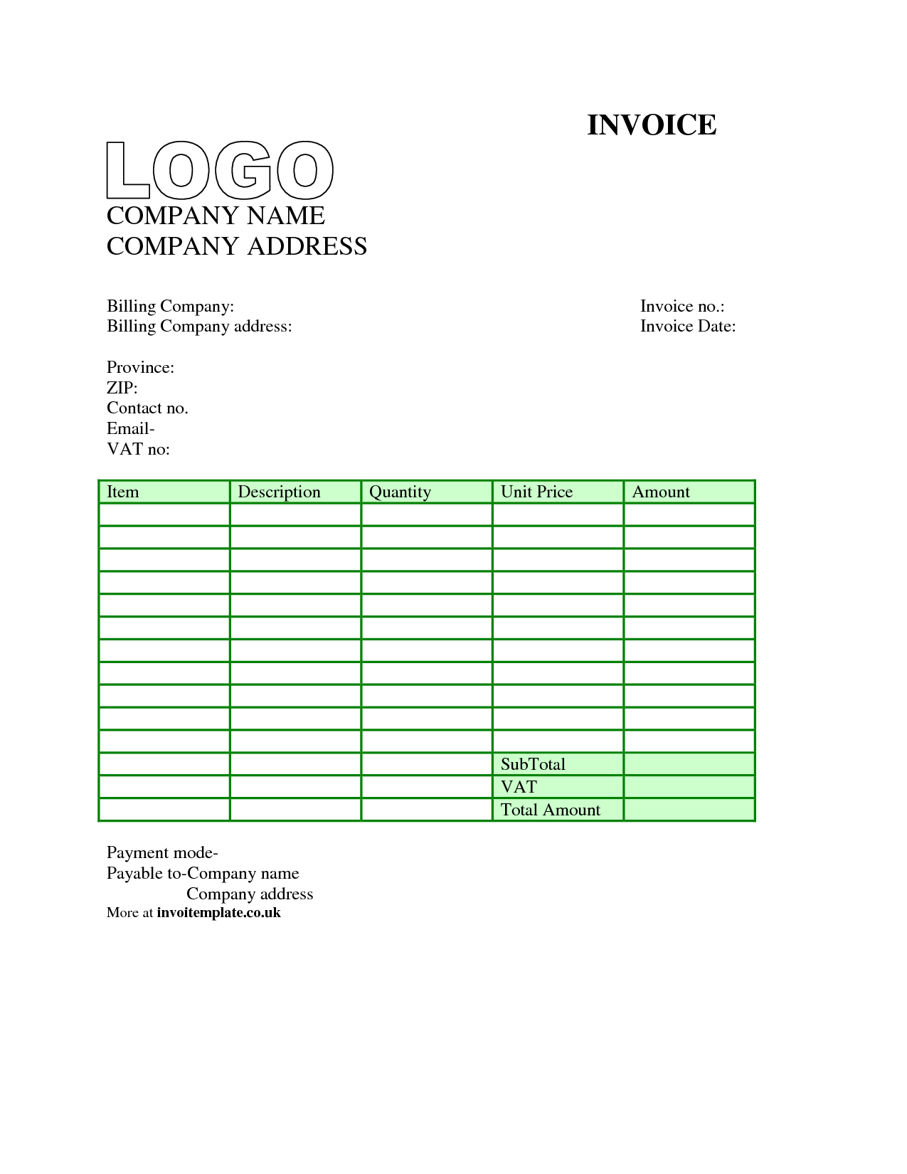 Contractor Invoice Template Uk Invoice Example