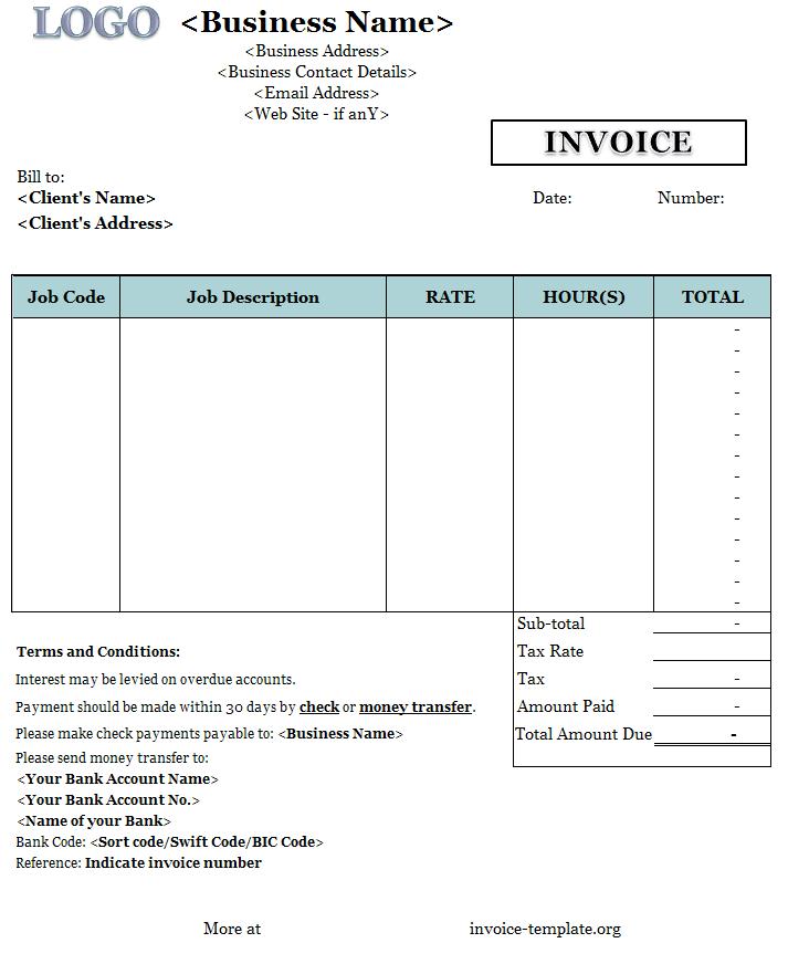 Excel 2013 Invoice Template