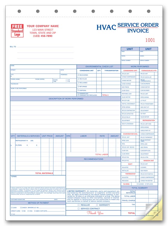 Hvac Service Invoice Template Free