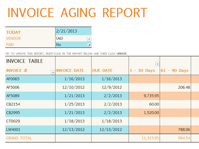 Invoice Aging Report Excel Template  invoice example