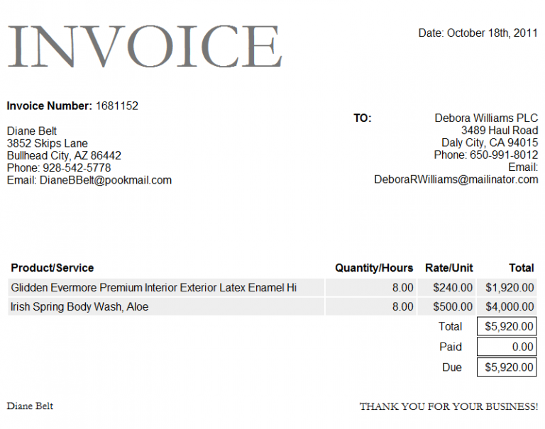 invoice sample doc