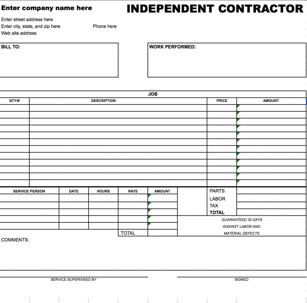 invoice template contractor
