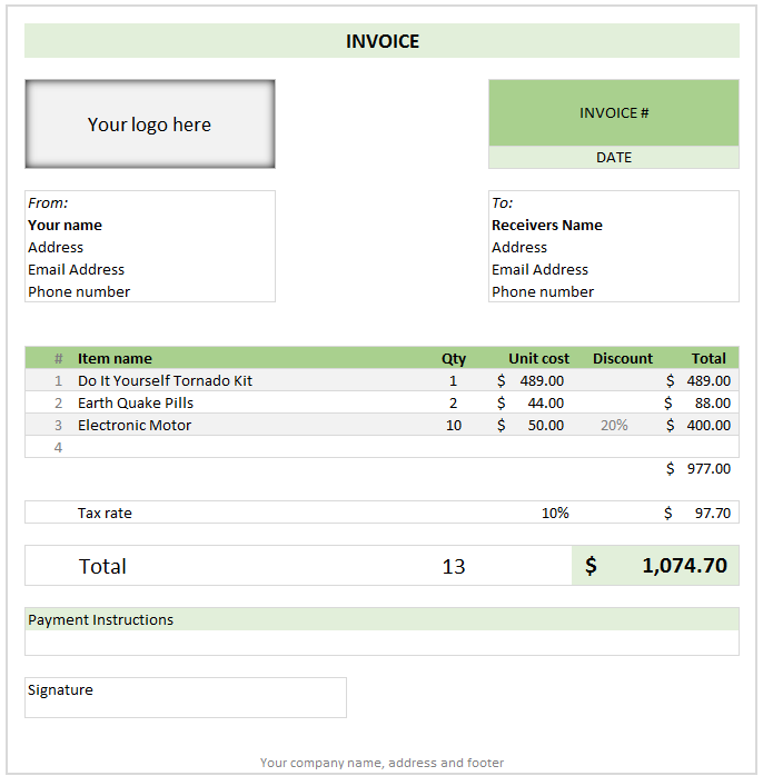 invoice template excel 2013