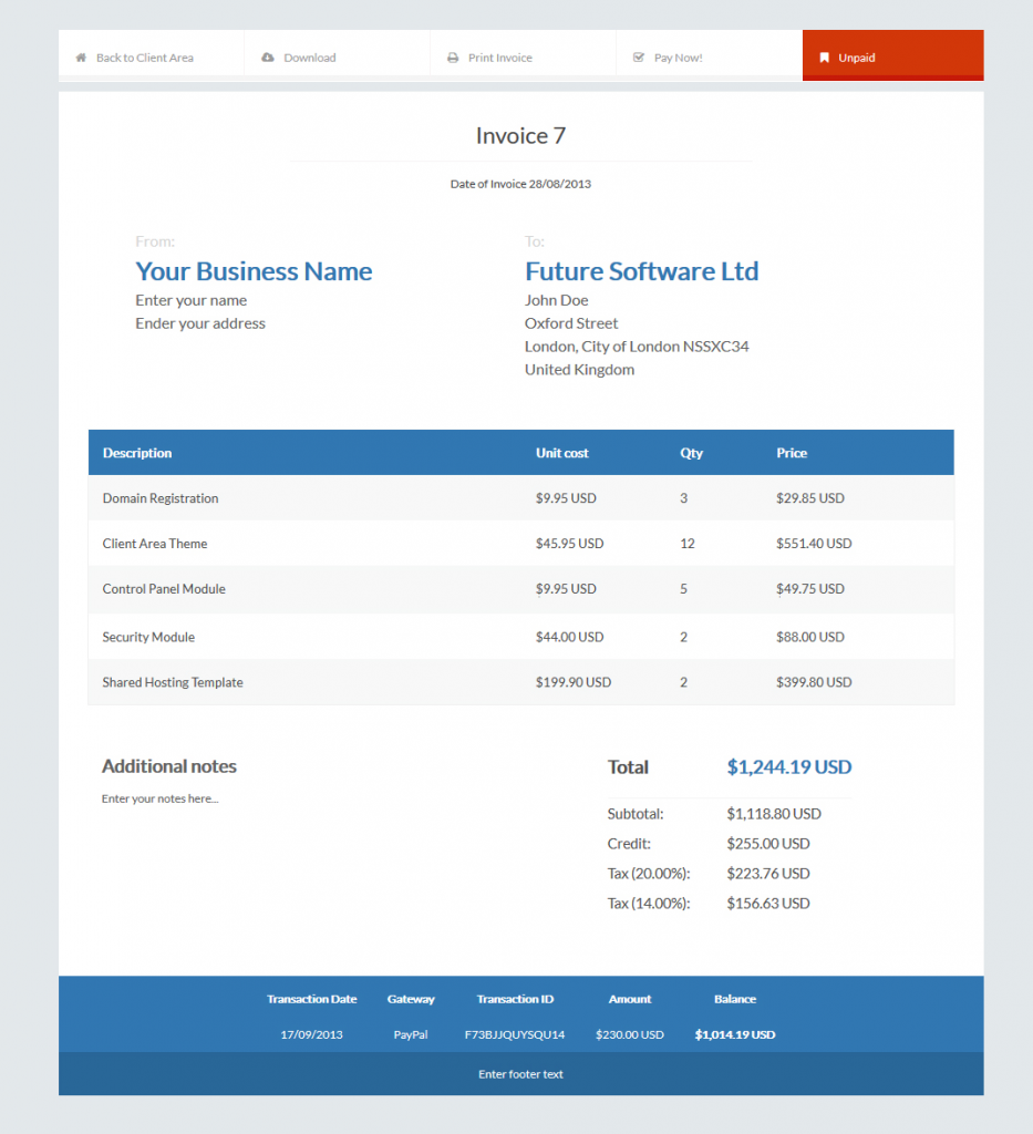 professional invoice template