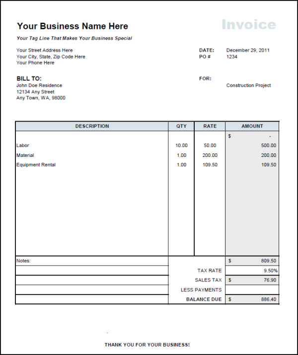 Rental Invoice Template Excel Invoice Example