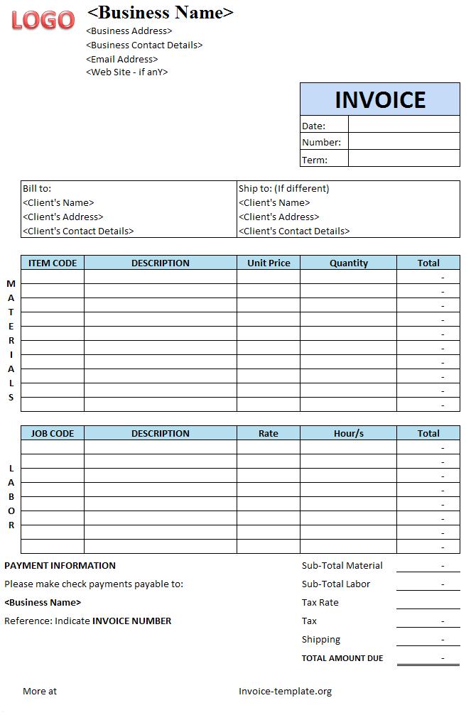 Restaurant Invoice Template invoice example