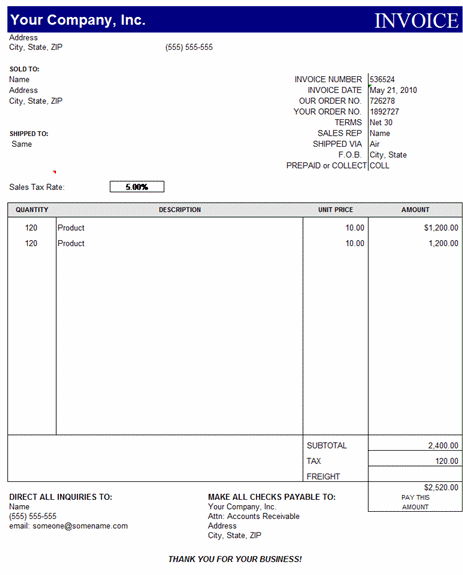 sales invoice template excel free download