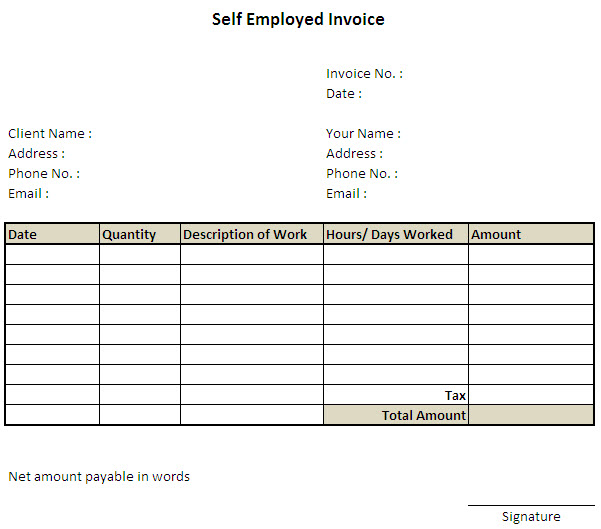 Self Employed Invoice Template Excel | invoice example