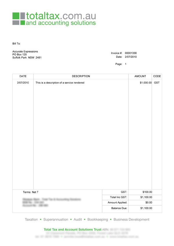 Australian Invoice Template Word