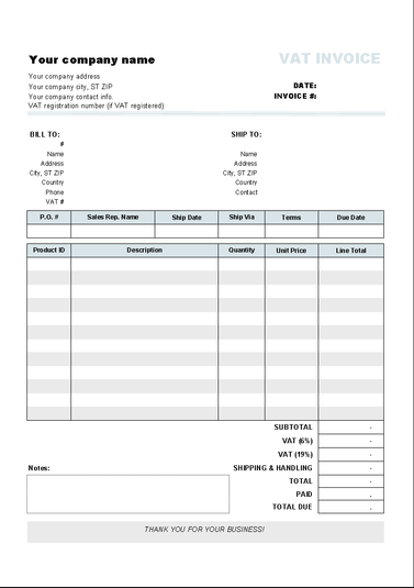 Vat Invoice Template  invoice example