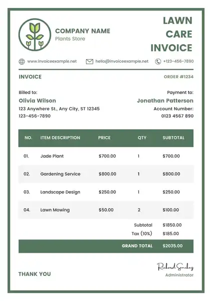 Lawn Care Invoice Template