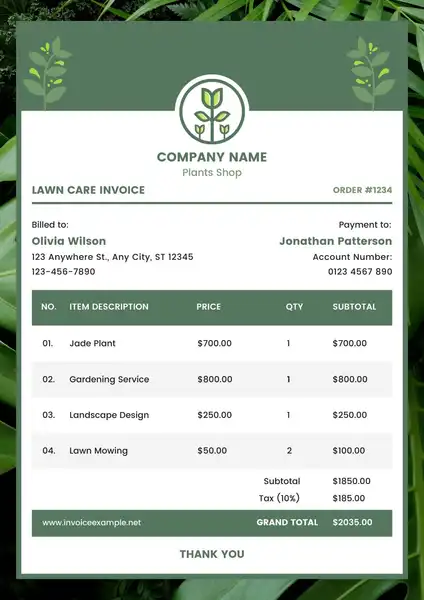 lawn service invoice examples